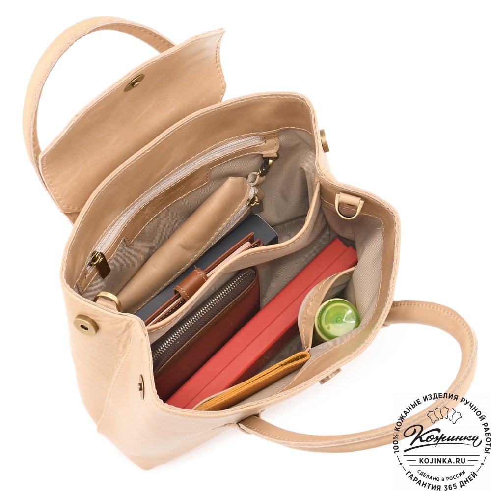  Женская кожаная сумка "Ванесса" (бежевая)